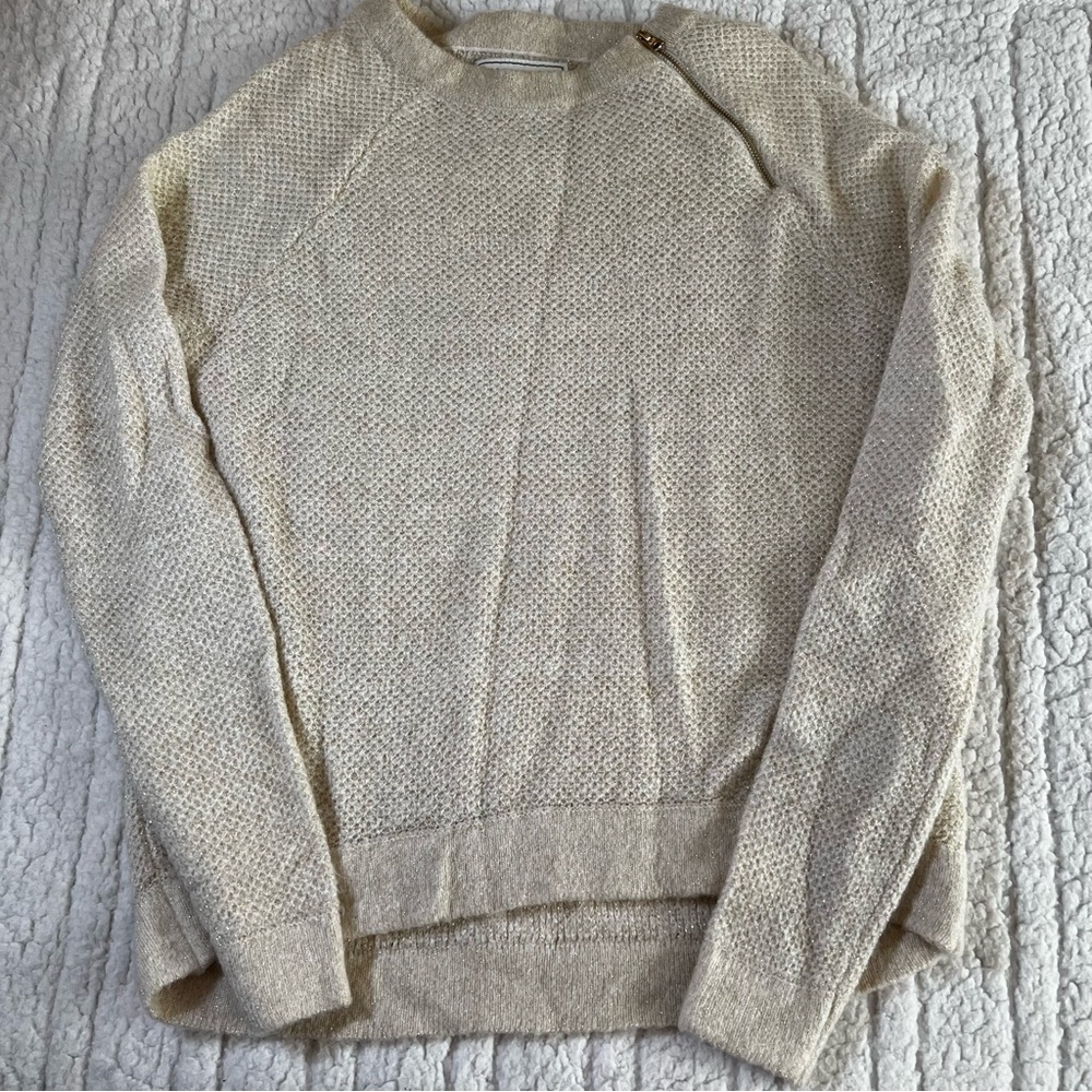 Abercrombie & Fitch Sweater Women's‎ Small Long Sleeve Cream Gold Zipper Detail